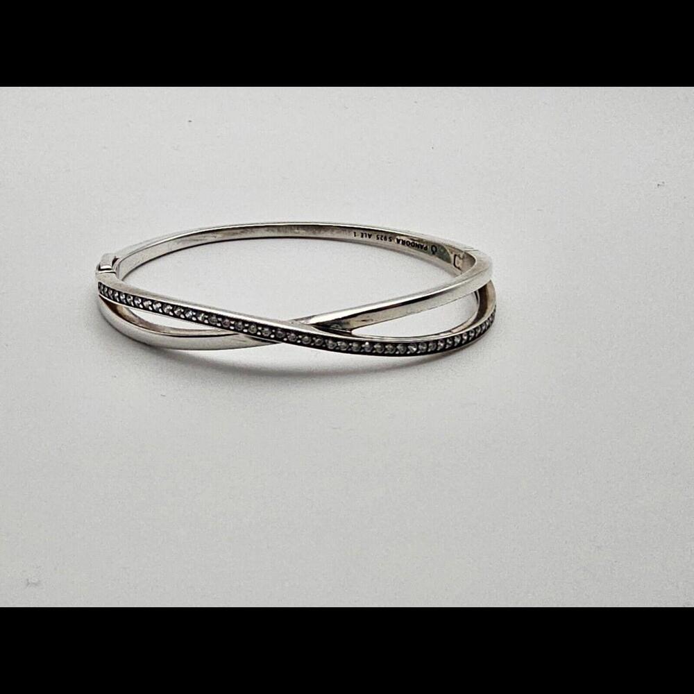 Pandora Entwined Crossover Bangle Bracelet Sterling Silver Clear Stone 590533cz